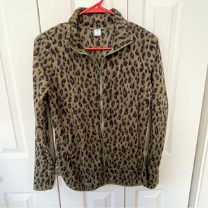 Old Navy full zip fleece jacket olive green cheetah print jacket XS